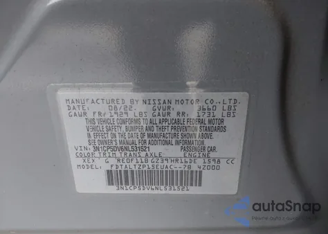 2022 Nissan Kicks Sr Xtronic Cvt из США, поврежденный, VIN 3N1CP5DV6NL531521